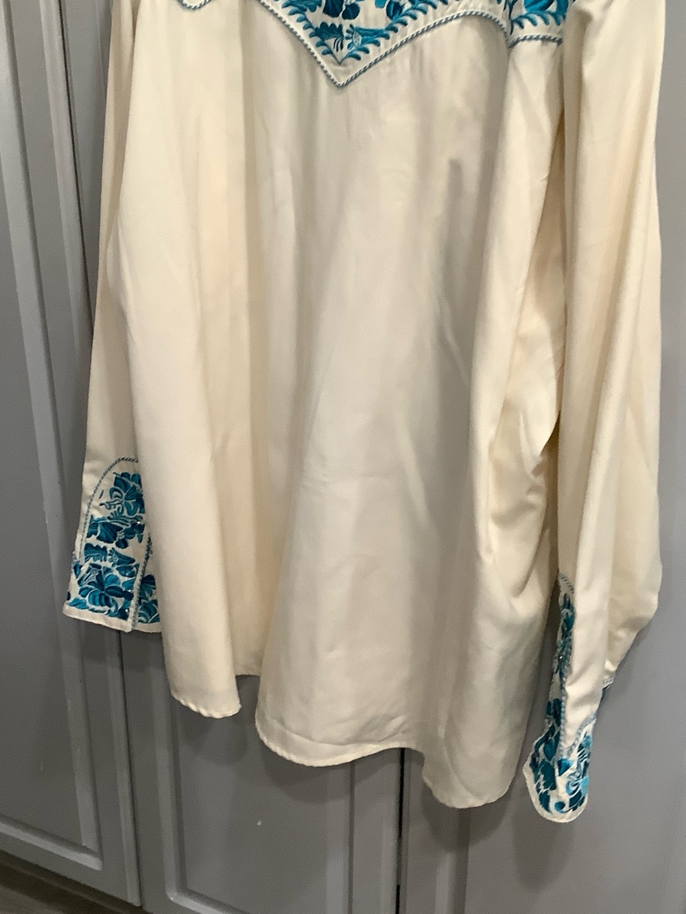 Scully Men’s Southwestern Teal Floral Embroidery Pearl Snap Shirt 4X - Picture 11 of 13